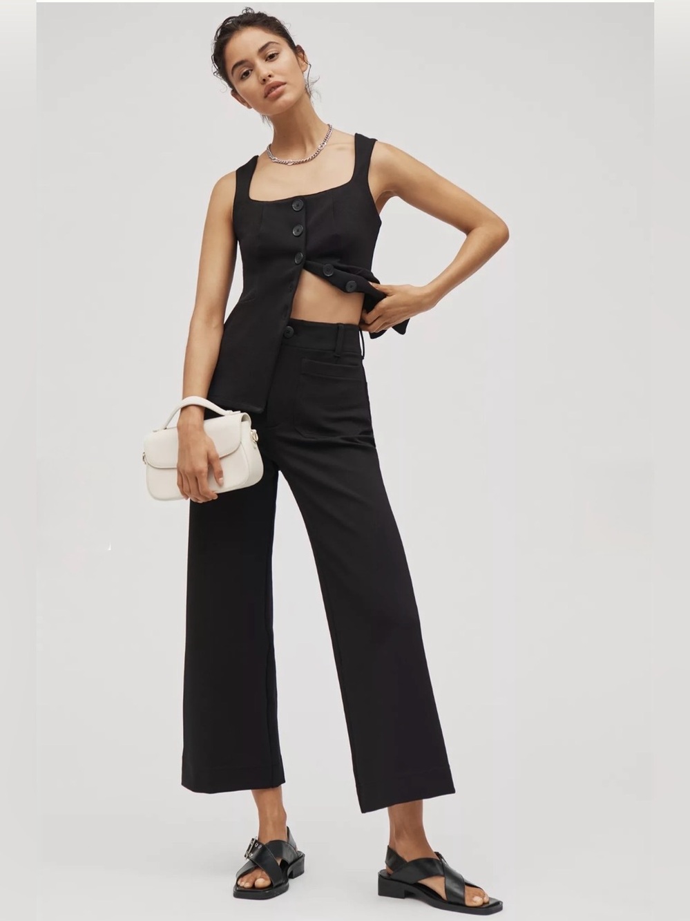 Anthropologie Maeve Colette Knit High-Rise Wide-Leg Cropped Pants